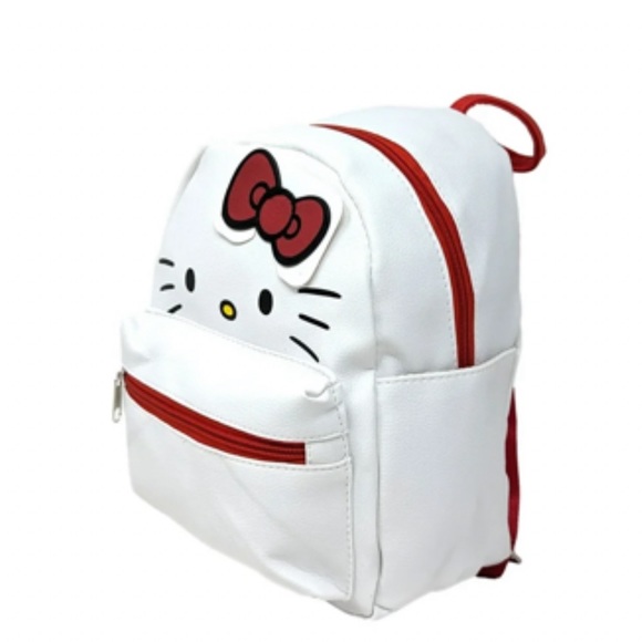 Hello Kitty Face with Red Bow 10'' Mini Deluxe Pu Leather Backpack with 1 Front - Picture 3 of 6